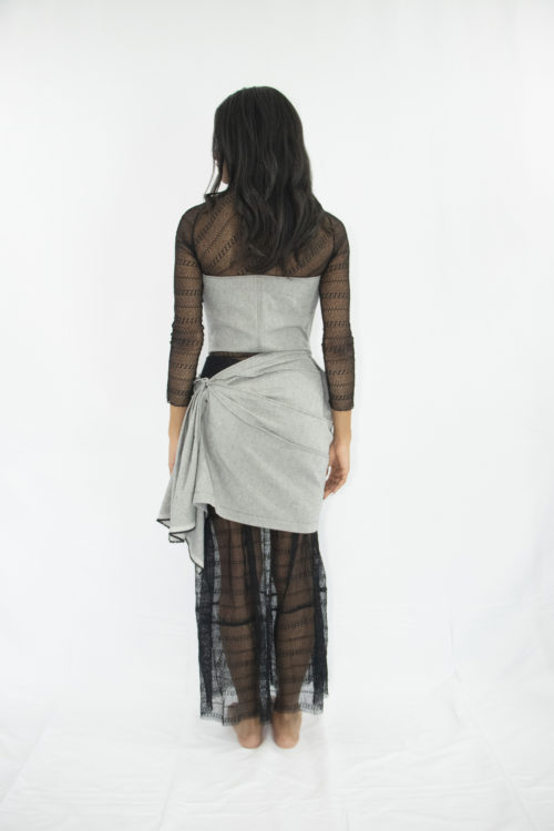 Woman wearing zero waste pleated assymetrical wrap cotton skirt