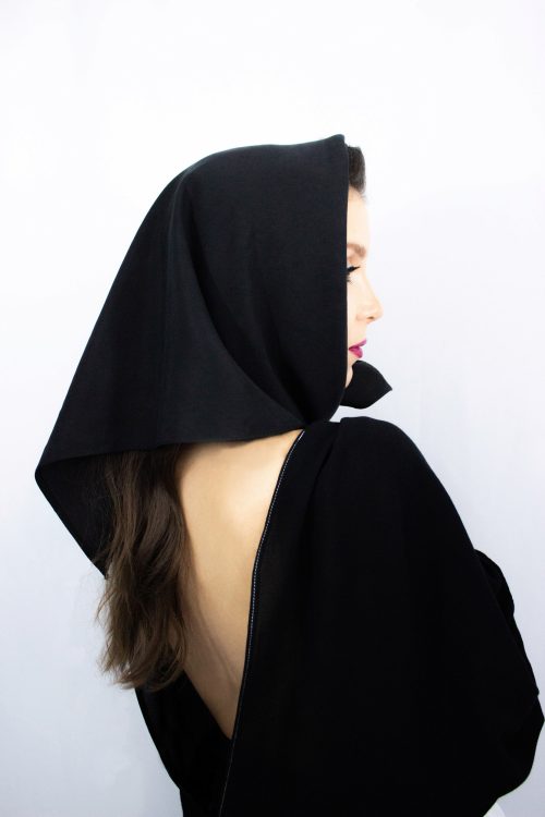 Black Babushka head scarf by Carmen Calburean